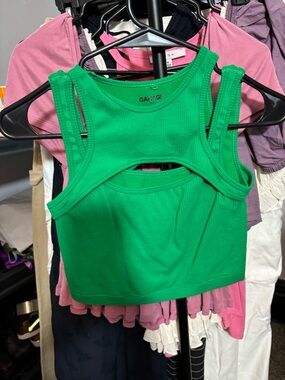 Garage Bright Green Ribbed Cutout Crop Tank